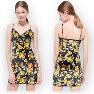 Urban Outfitters Black and Yellow Floral Velvet Mini Dress